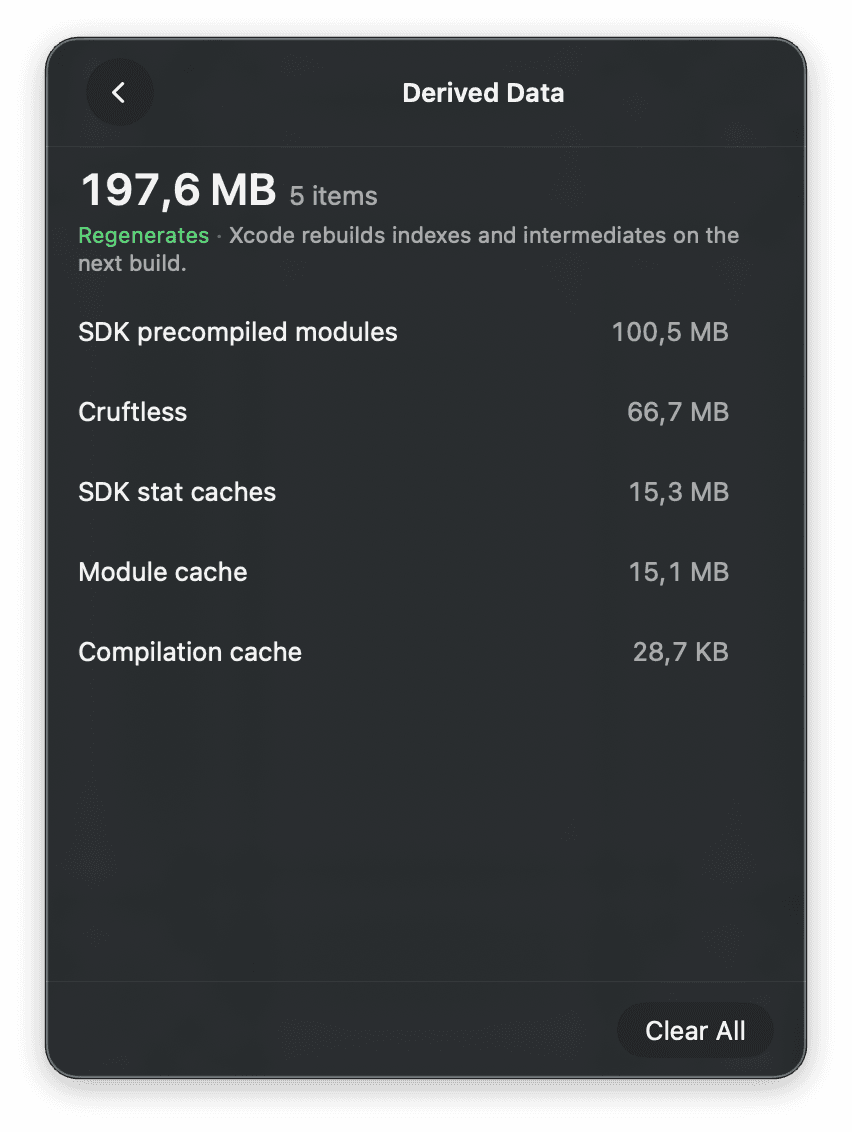 Cruftless Derived Data drill-down grouped by project and cache type